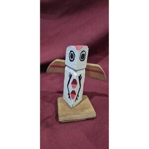 Vintage Manitoulin Island Canada Hand Carved Wooden Totem Pole Owl Figurine 3.5”